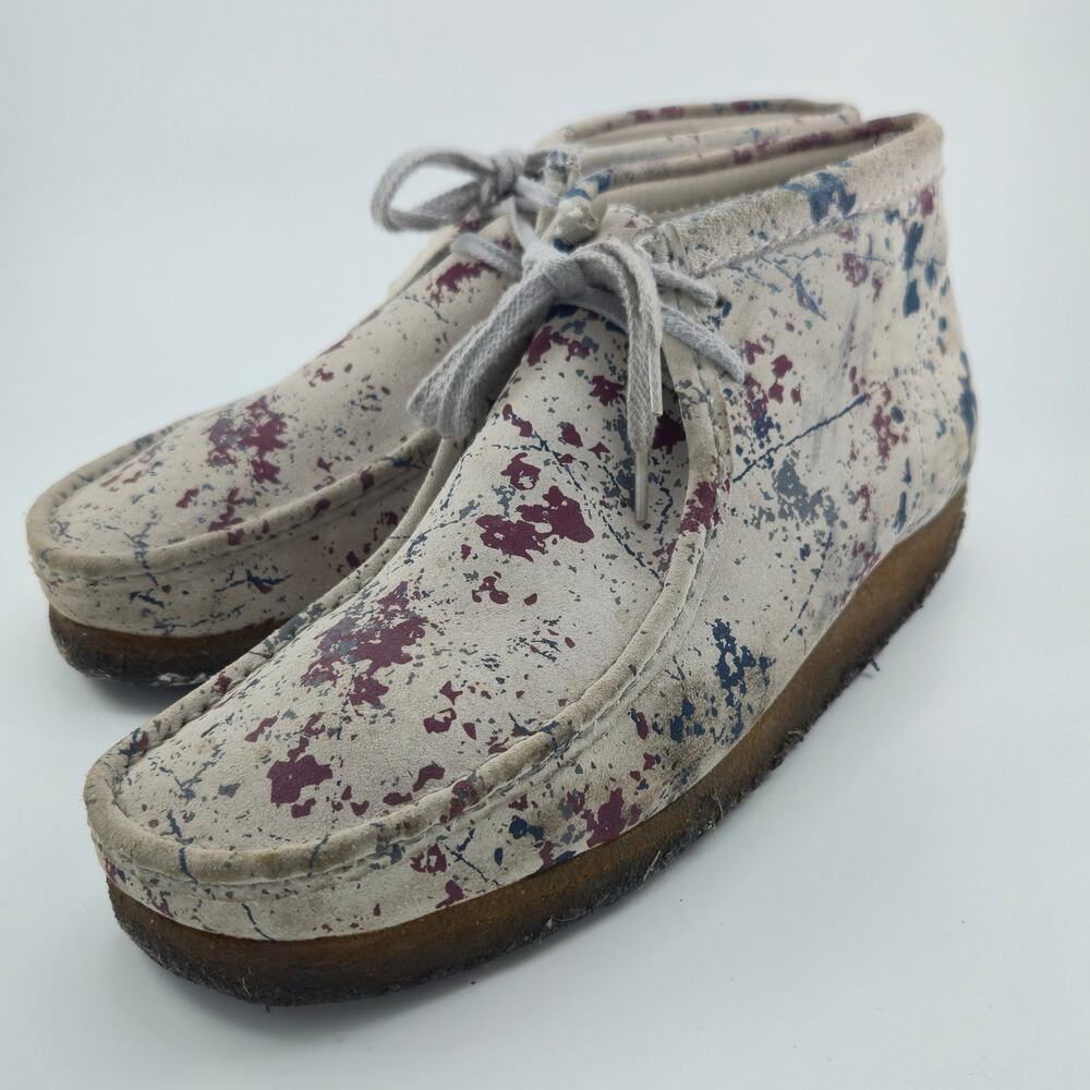 Clarks Paint Splatter Wallabee Boots Men's Size 10.5 Suede Gum Gray Multicolor